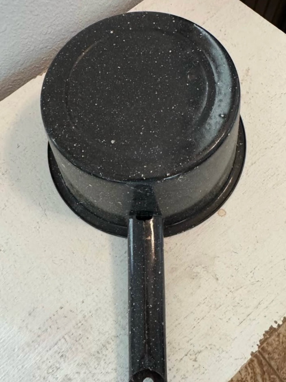 Vintage Black Speckled Enamel Saucepan - Classic Home Accent